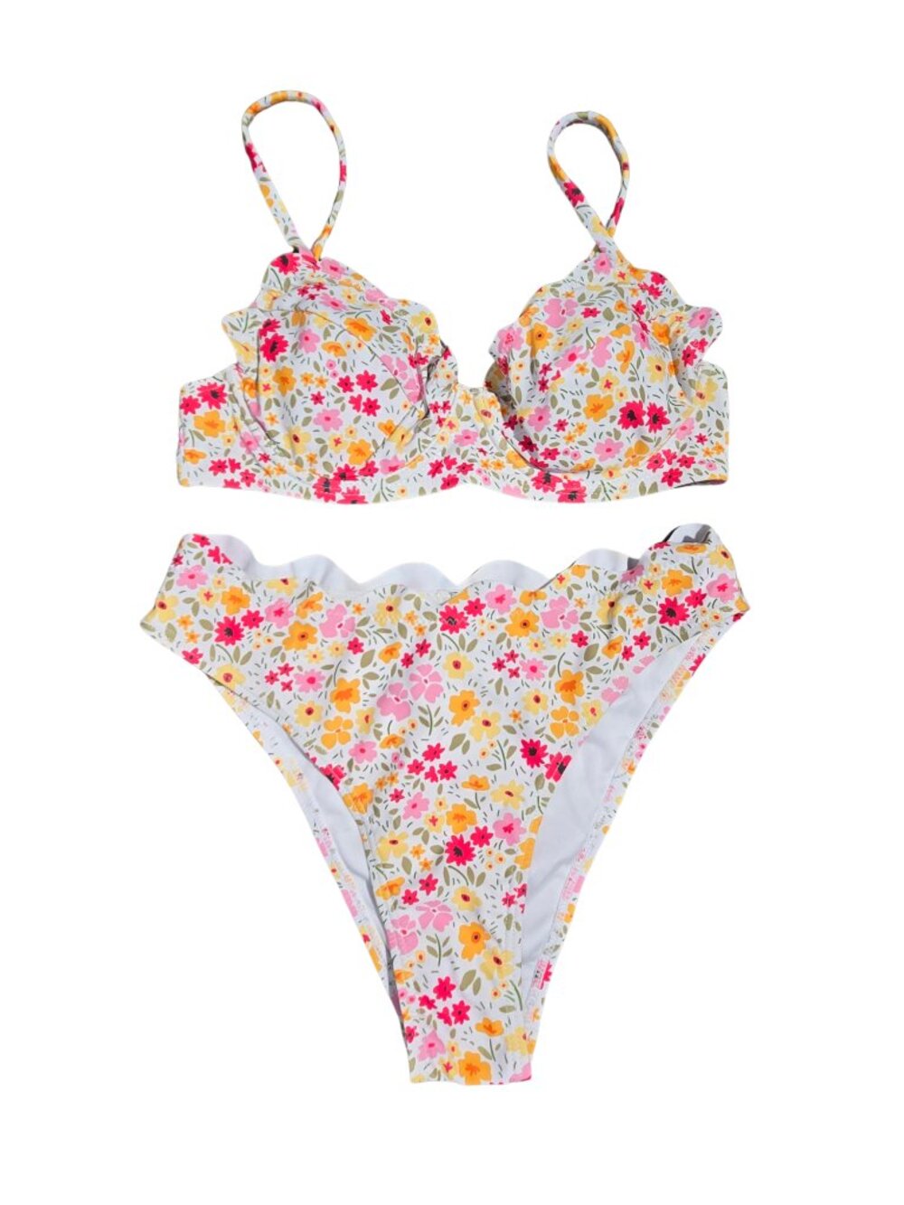 NWOT | Floral Scalloped Underwire Bikini Set High-Cut Bottom Small